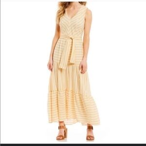 Butterscotch and white striped Daniel Cremieux size 2 sleeveless Maxi Dress